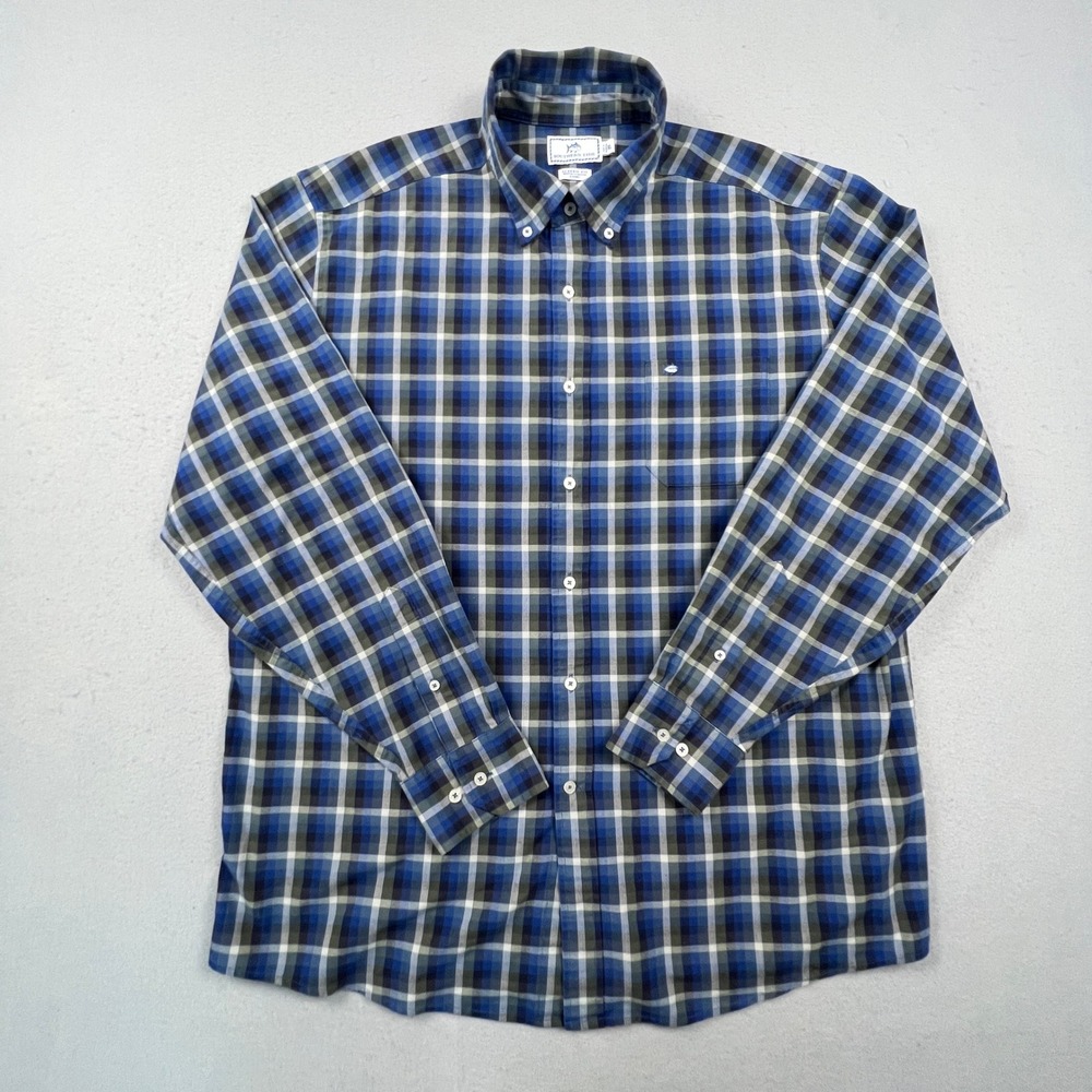 Southern Tide Button Down Shirt Mens XL Blue Green Plaid Classic Fit Coastal
